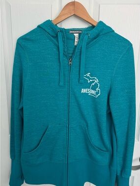 Michigan Awesome Teal Zip-Up Hoodie
